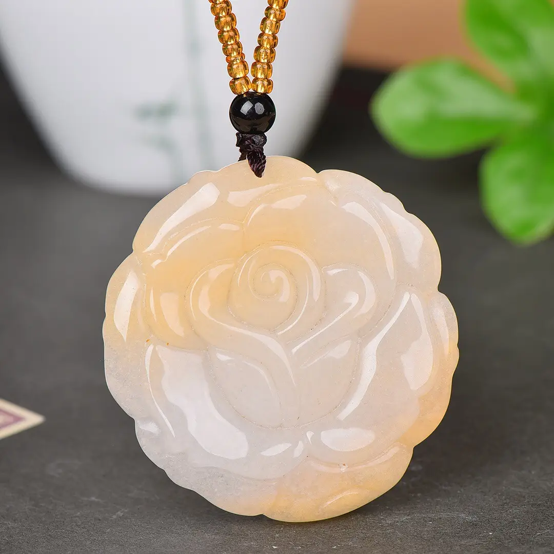 Jade Rose Pendant Gold Chain Necklace - Image 2