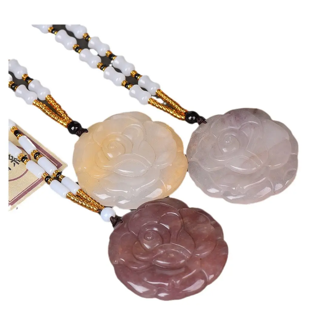 Jade Rose Pendant Gold Chain Necklace - Image 5