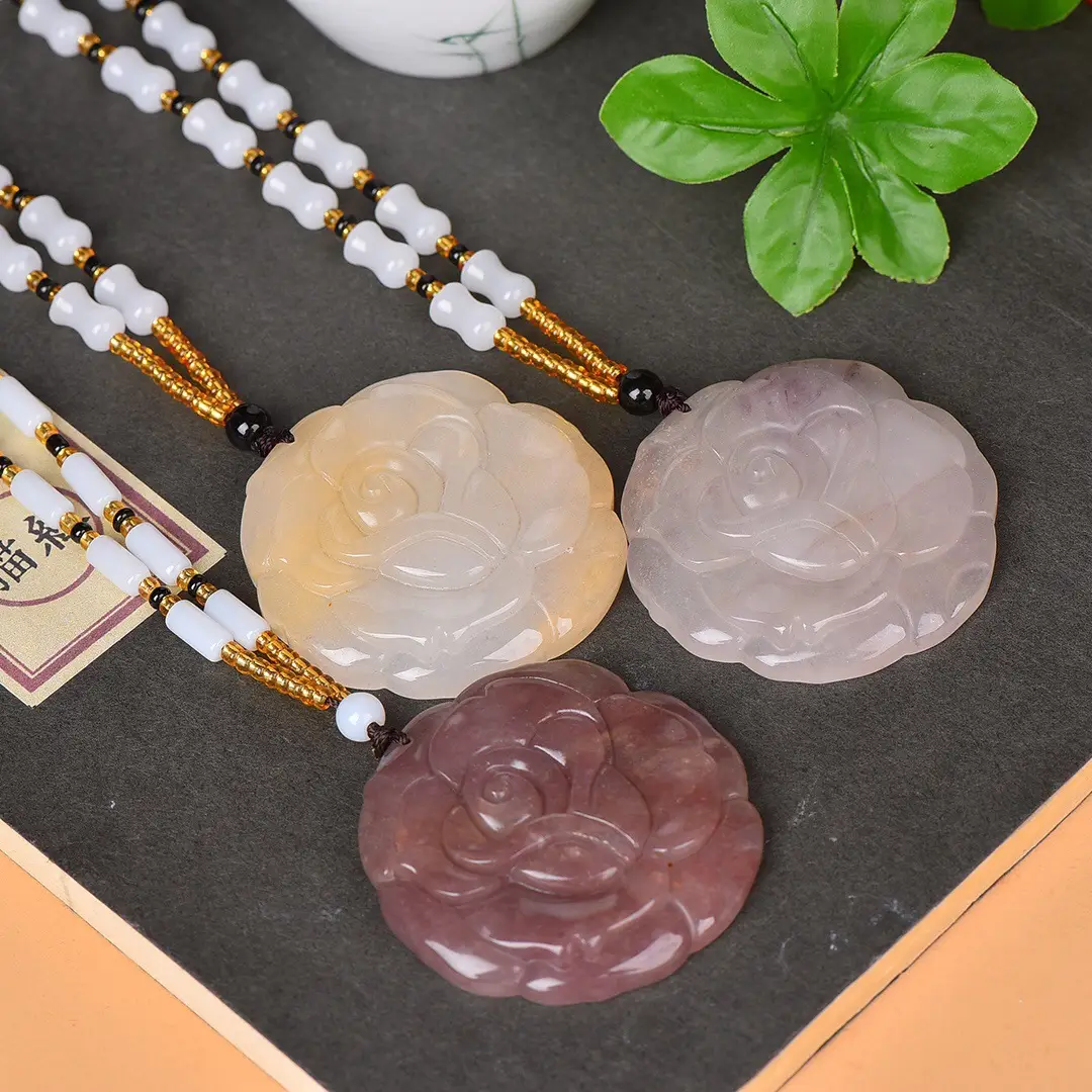 Jade Rose Pendant Gold Chain Necklace — feature 7