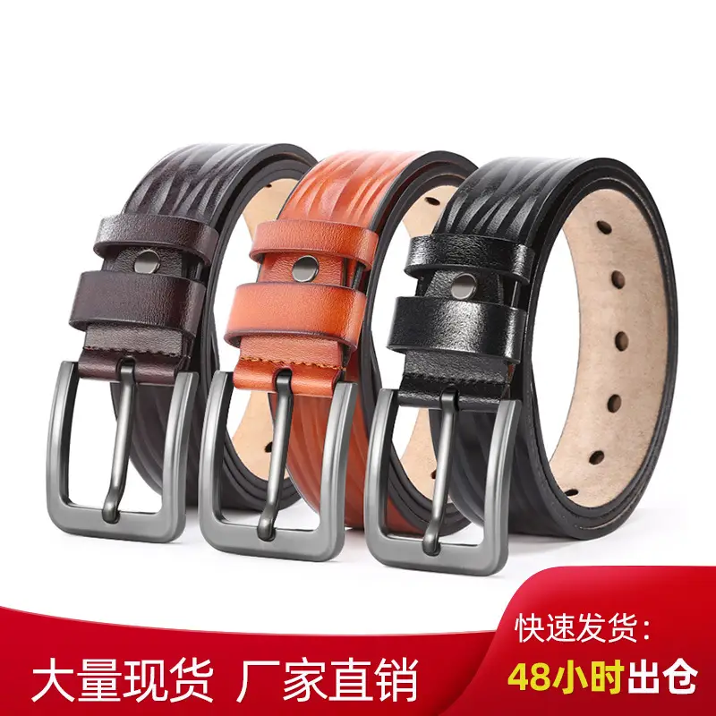 Men's Brown Leather Belt with Pin Buckle - Image 4