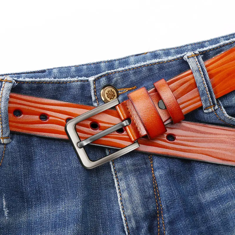 Men's Brown Leather Belt with Pin Buckle - Image 5