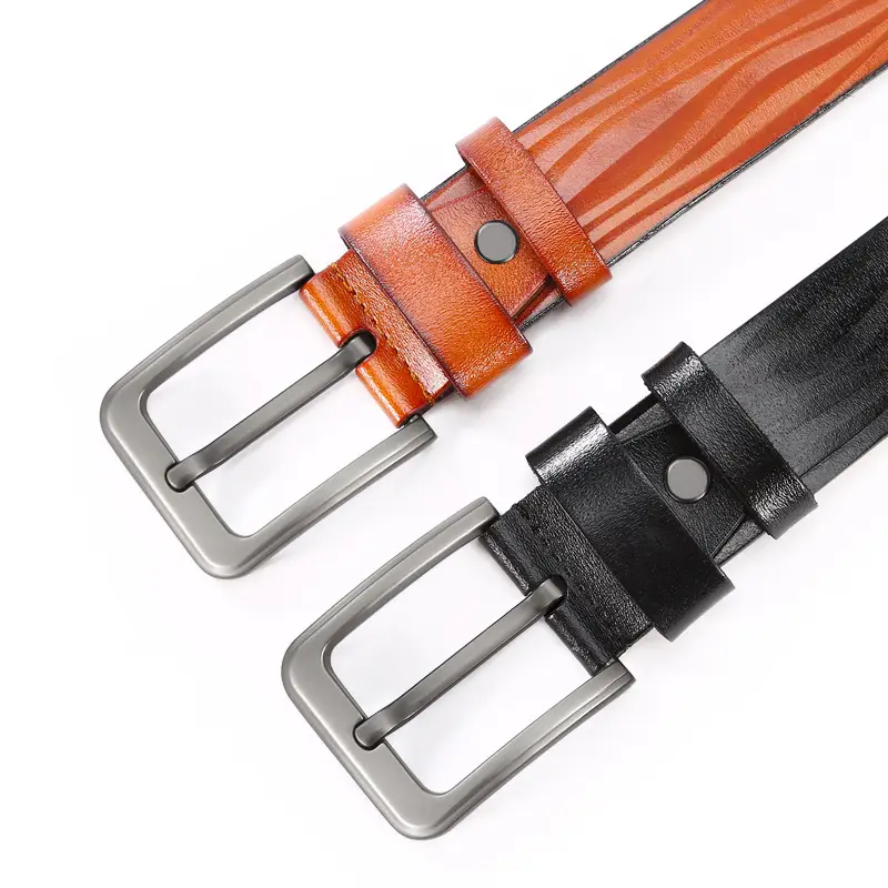 Men's Brown Leather Belt with Pin Buckle - Image 6
