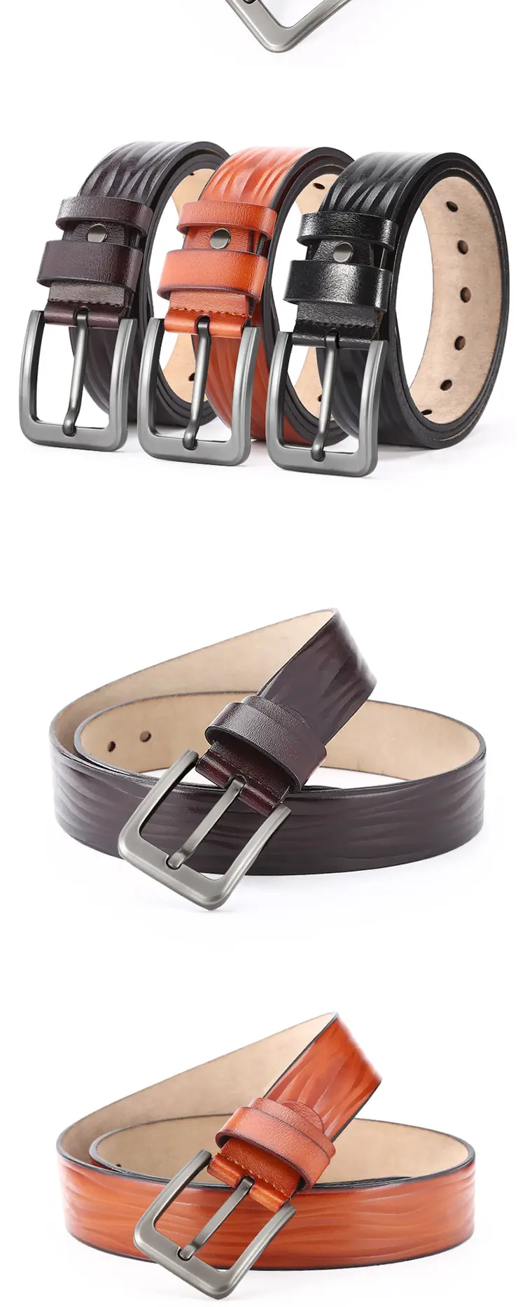 Men's Brown Leather Belt with Pin Buckle — feature 7