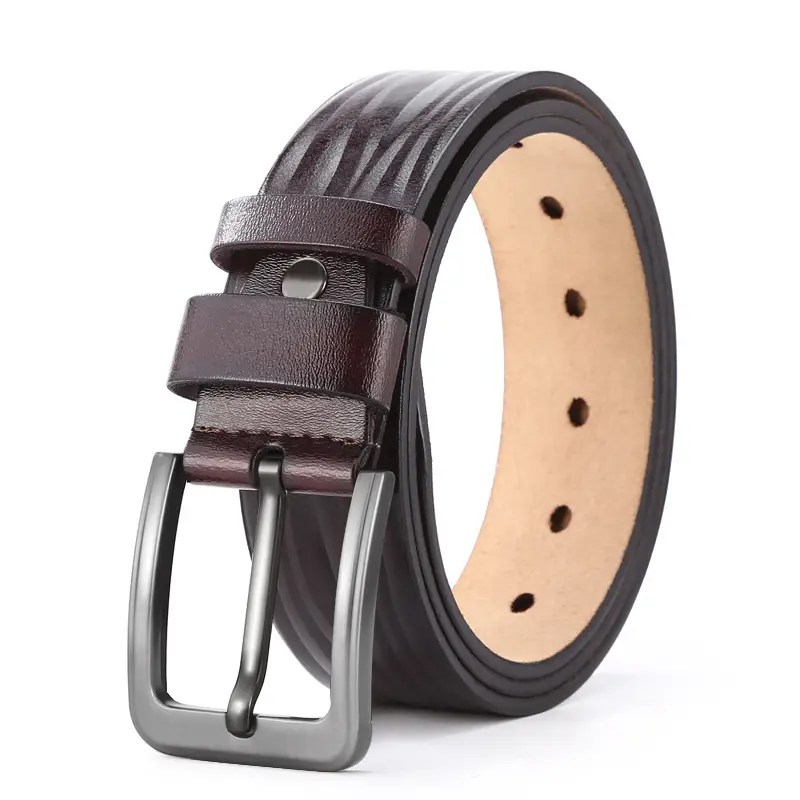 Men's Brown Leather Belt with Pin Buckle - Image 2