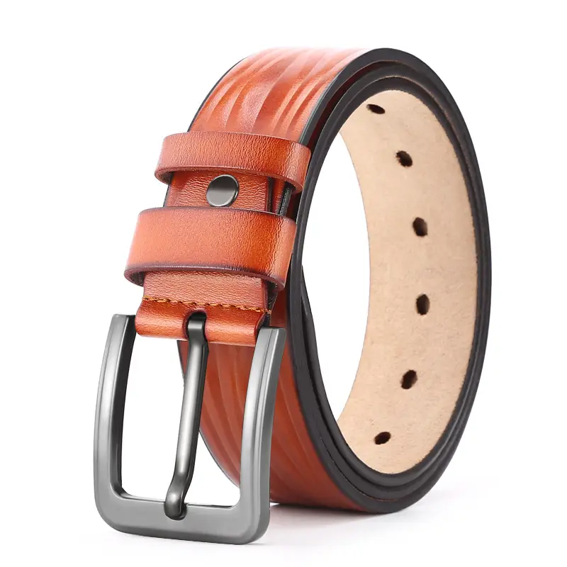 Men's Brown Leather Belt with Pin Buckle - Image 3