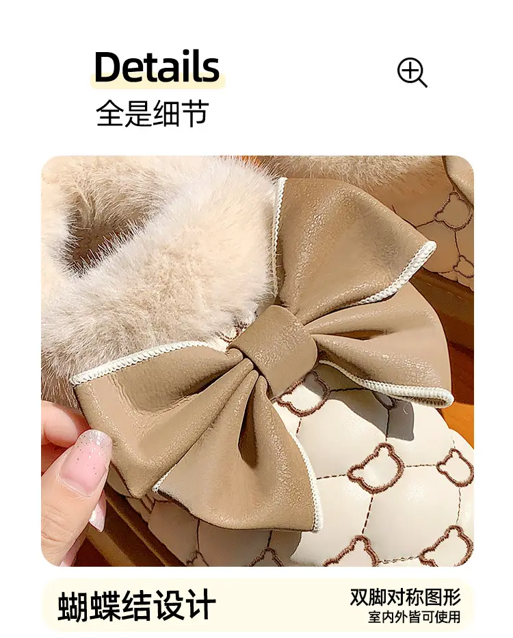 High-looking bowknot waterproof cotton-padded shoes women's bag heel winter indoor home fleece-lined non-slip cotton slippers outer wear warm — feature 9