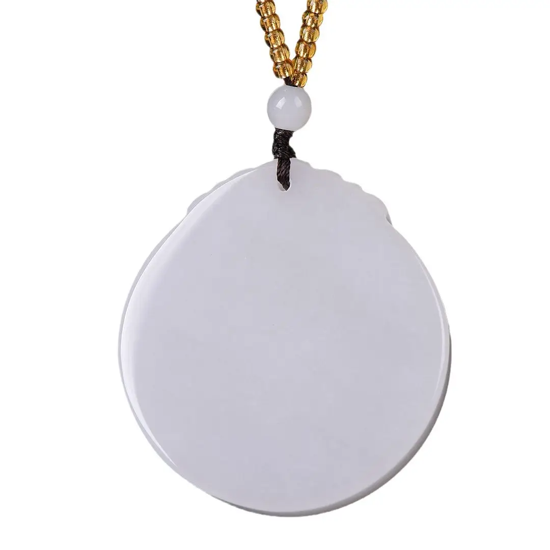 White Round Jade Peace Pendant with Gold Chain - Image 5