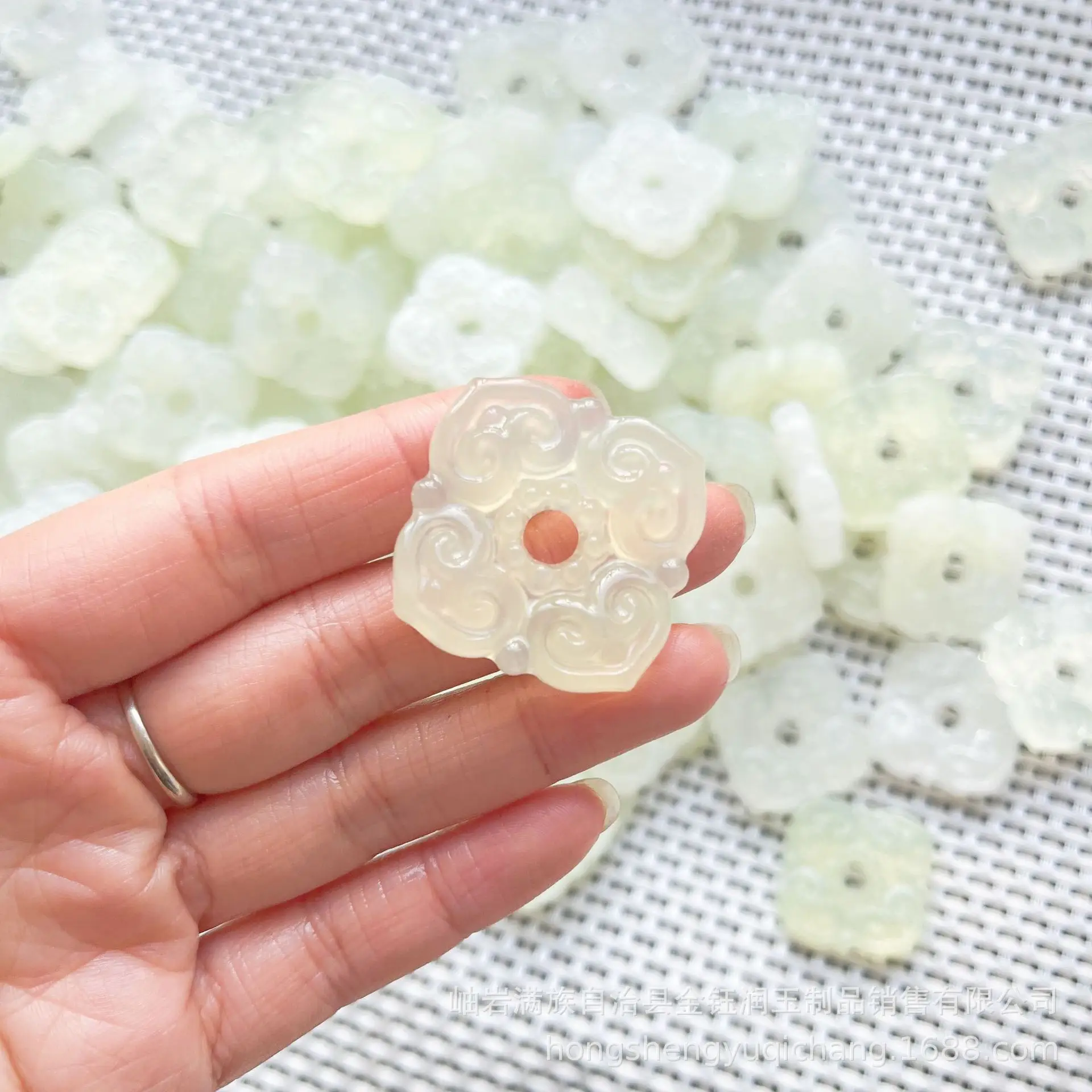 Natural Jade Sifang Ruyi Buckle Pendant