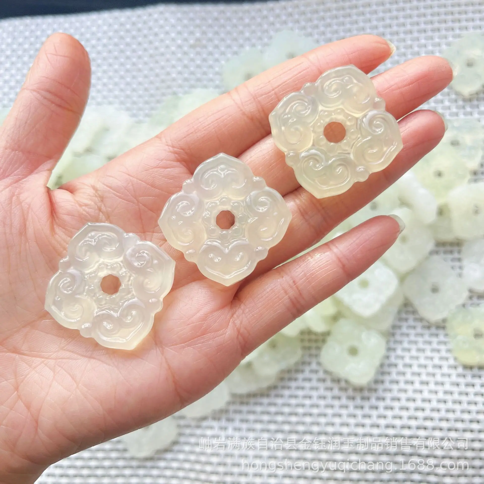 Natural Jade Sifang Ruyi Buckle Pendant