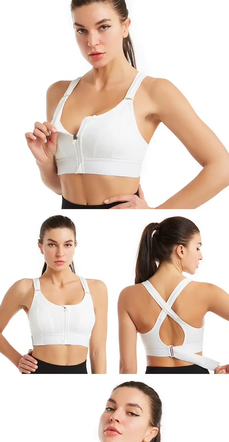 Pink Front Zipper Yoga Fitness Bra with Adjustable Straps — feature 6