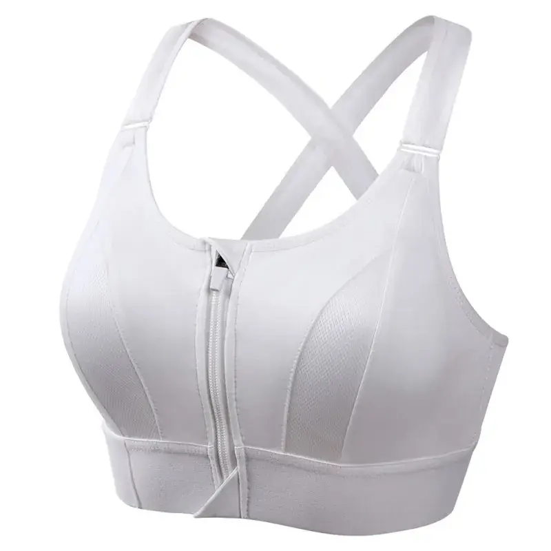 Pink Front Zipper Yoga Fitness Bra with Adjustable Straps