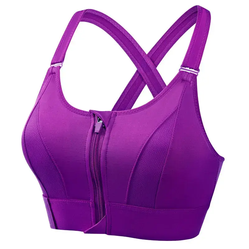Pink Front Zipper Yoga Fitness Bra with Adjustable Straps
