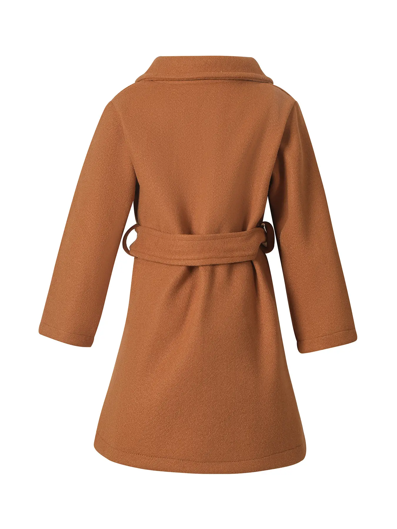 Women Woolen Long Coat Solid Brown Sheep Thick Lapels - Image 5