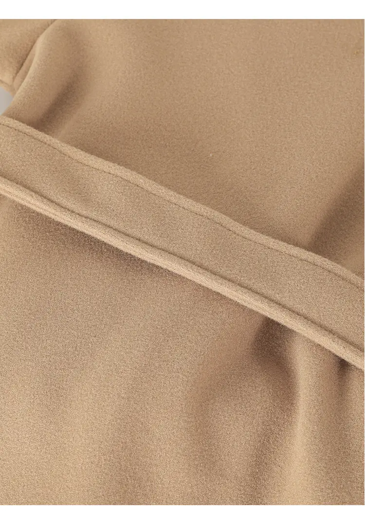 Women Woolen Long Coat Solid Brown Sheep Thick Lapels — feature 11