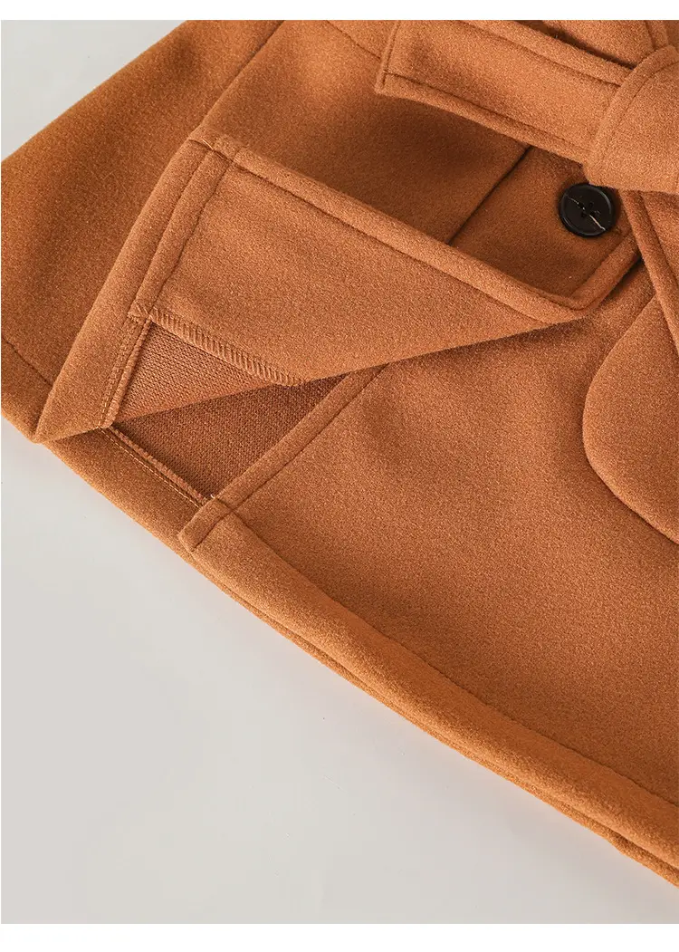 Women Woolen Long Coat Solid Brown Sheep Thick Lapels — feature 16