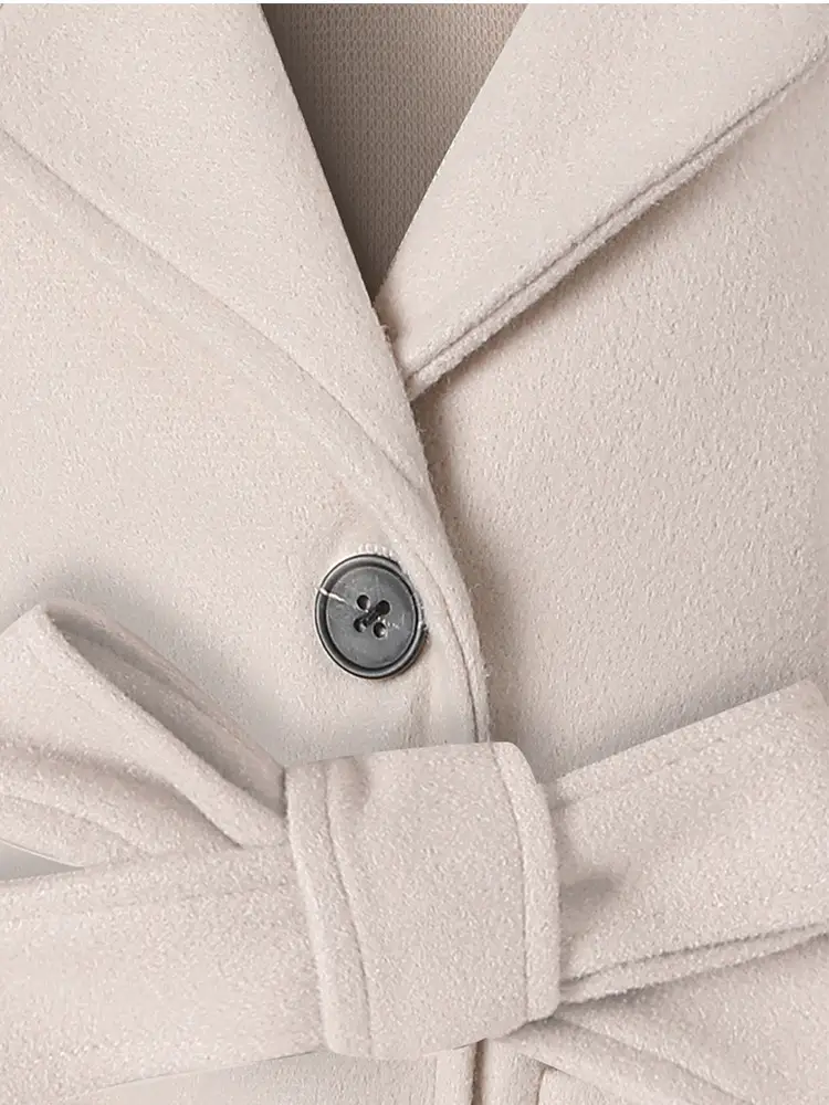 Women Woolen Long Coat Solid Brown Sheep Thick Lapels — feature 20