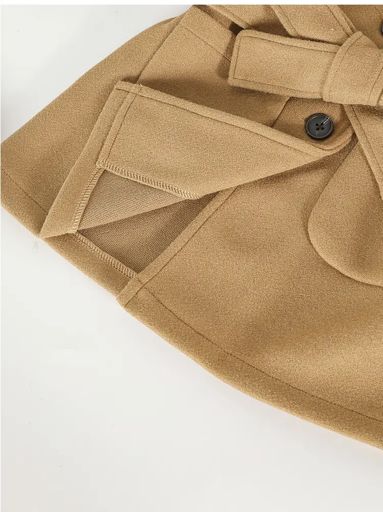 Women Woolen Long Coat Solid Brown Sheep Thick Lapels — feature 27