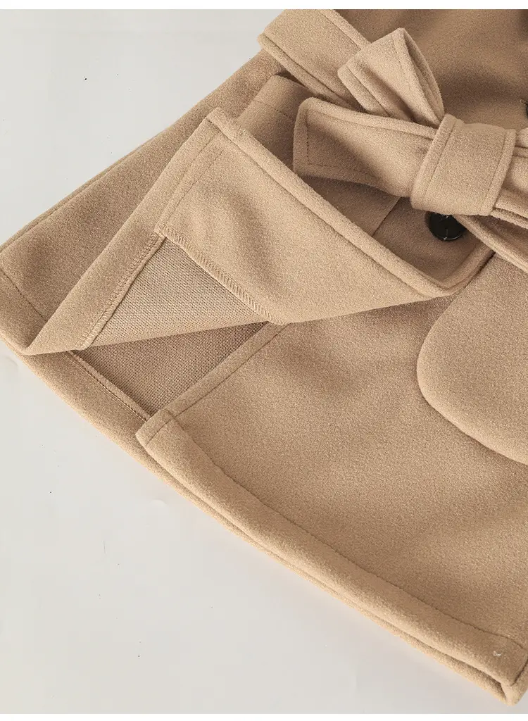 Women Woolen Long Coat Solid Brown Sheep Thick Lapels — feature 9