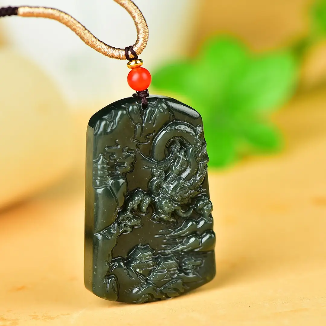 Hotan Jade Landscape Pendant with Red Accord - Image 3
