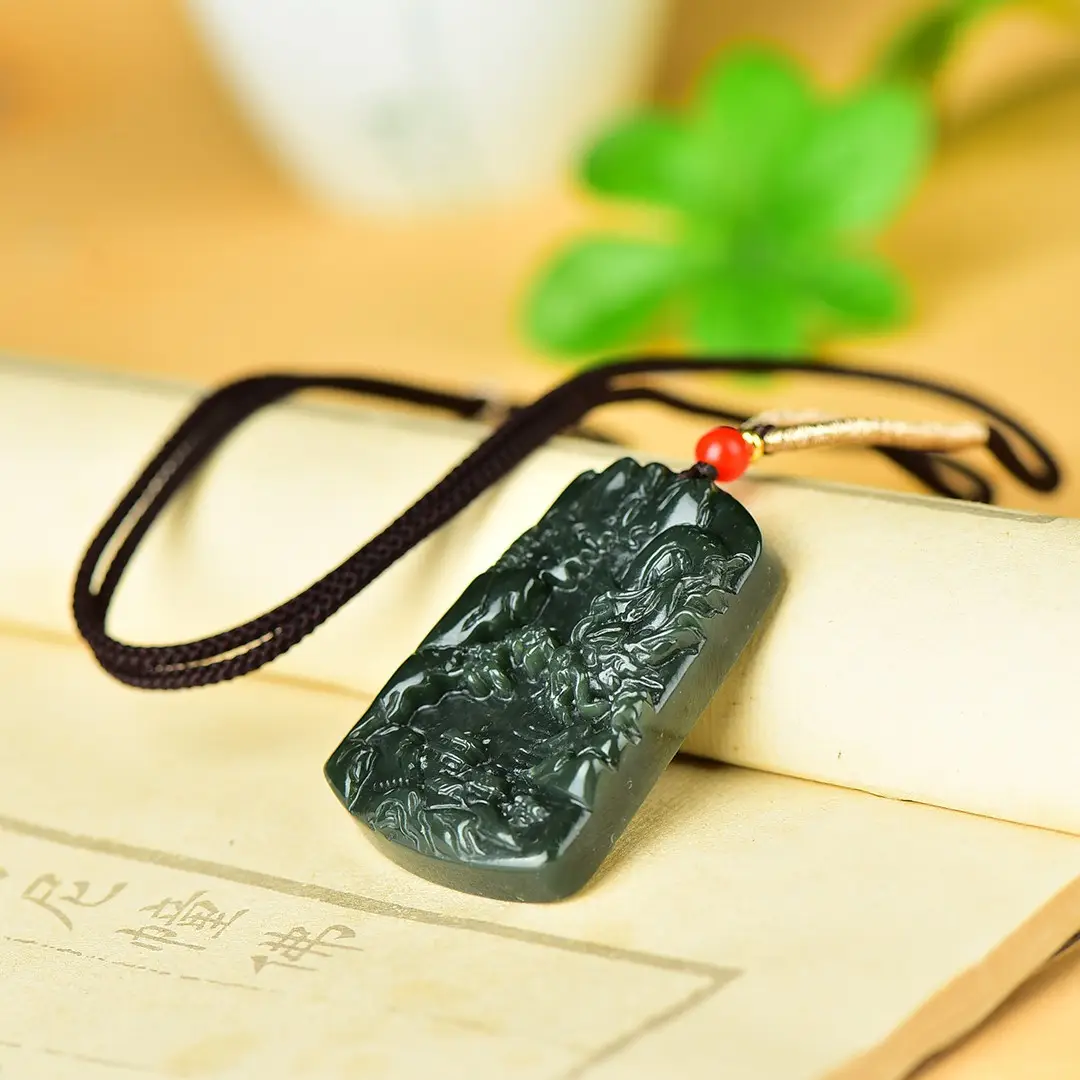 Hotan Jade Landscape Pendant with Red Accord - Image 4