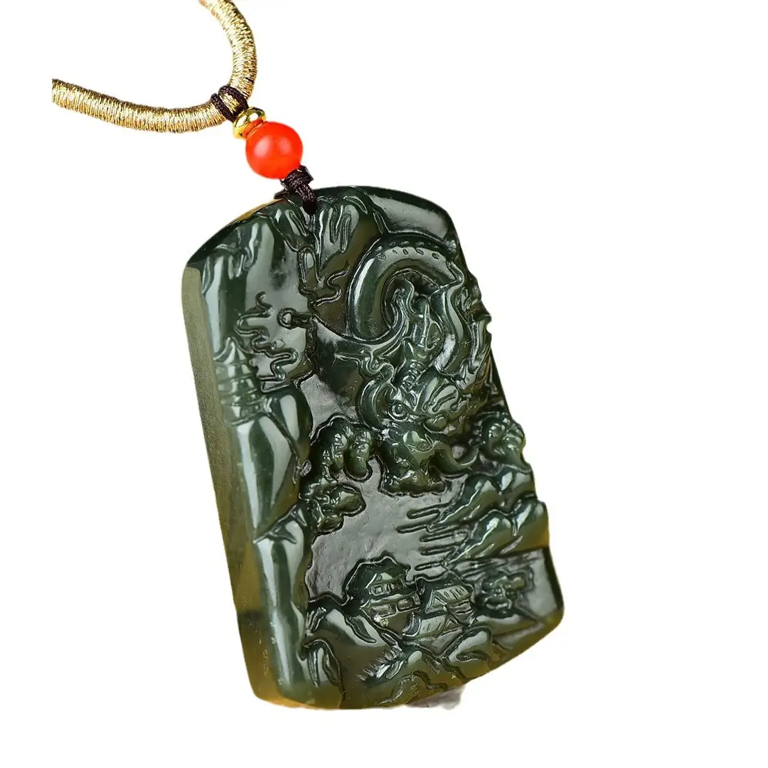 Hotan Jade Landscape Pendant with Red Accord - Image 5