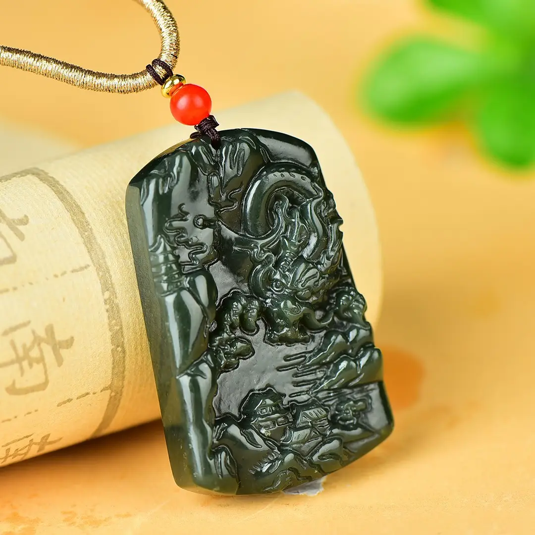 Hotan Jade Landscape Pendant with Red Accord — feature 6