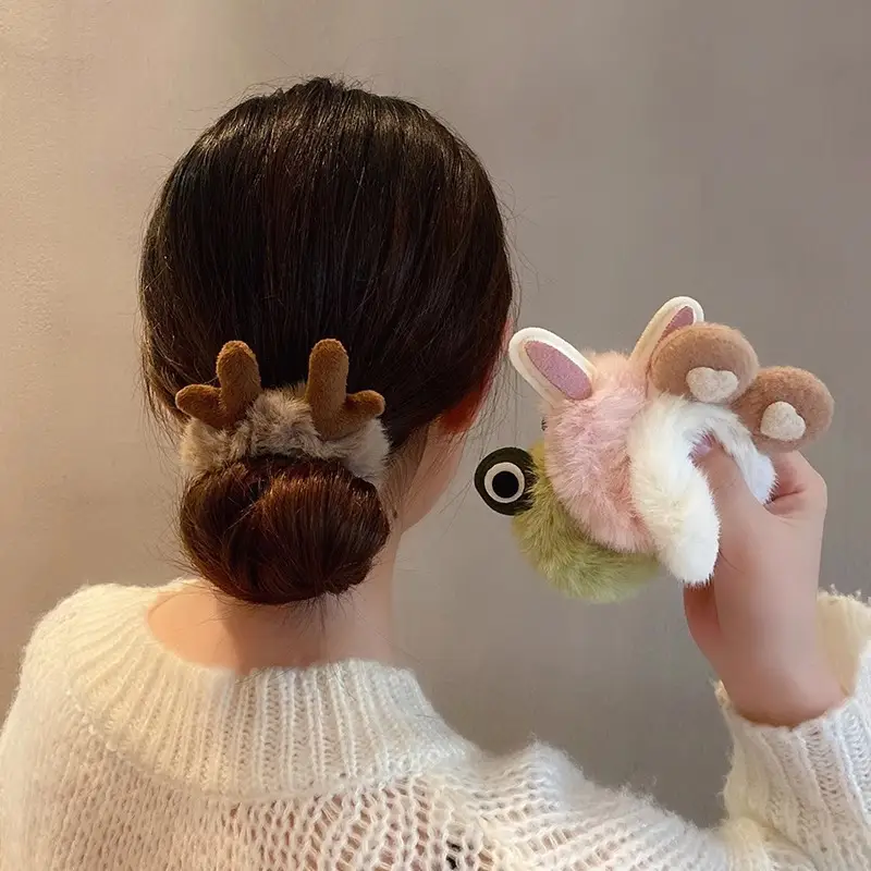 Furry Plush Headband with Antler Design for Girls