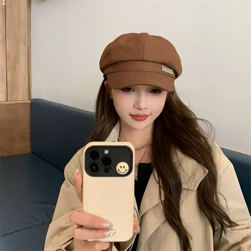 Women's Waffle Cap Summer Korean British Retro Hat - Image 6