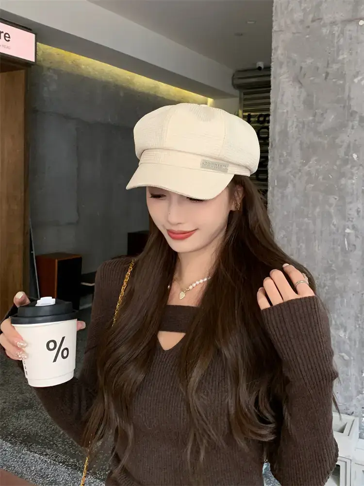 Women's Waffle Cap Summer Korean British Retro Hat — feature 3