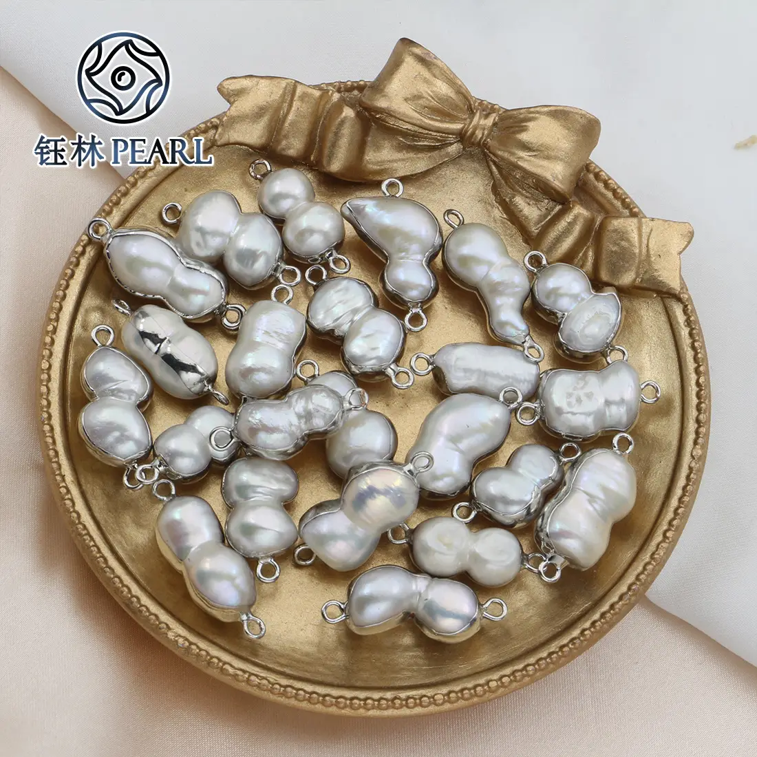 Freshwater Pearl Peanut Gourd Irregular Double Hanging Bag Silver Edge Pendant DIY Handmade Earrings Bracelet Connection Accessories - Image 3