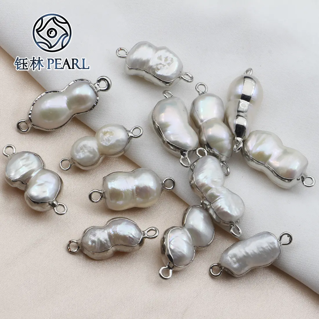 Freshwater Pearl Peanut Gourd Irregular Double Hanging Bag Silver Edge Pendant DIY Handmade Earrings Bracelet Connection Accessories - Image 4