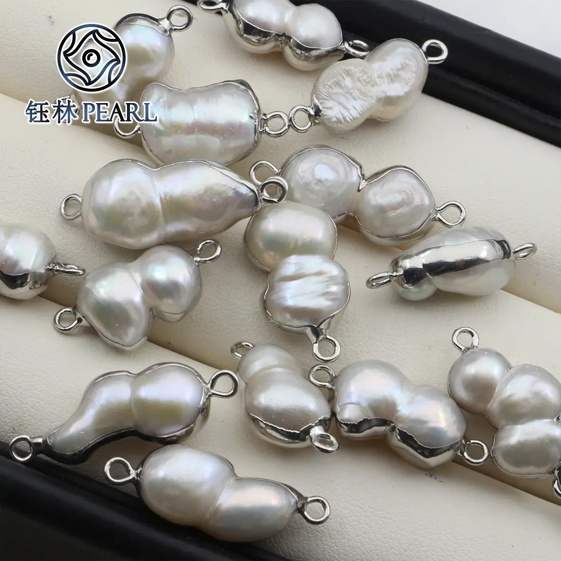 Freshwater Pearl Peanut Gourd Irregular Double Hanging Bag Silver Edge Pendant DIY Handmade Earrings Bracelet Connection Accessories - Image 5