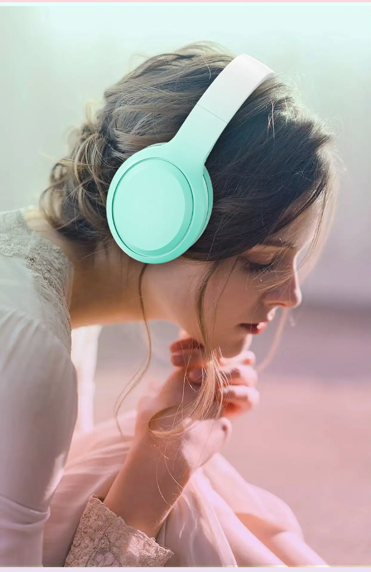 Wireless Bluetooth Headset Blue Pink Gradient Ultra Long Battery β feature 7