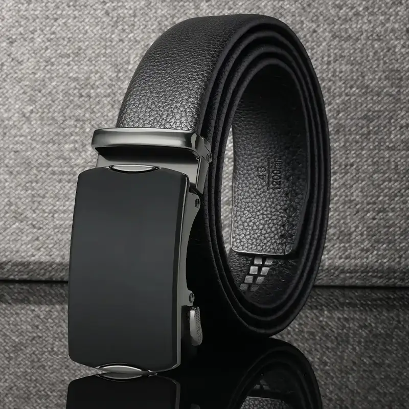 Men's Black Leather Belt with Automatic Buckle - Image 2