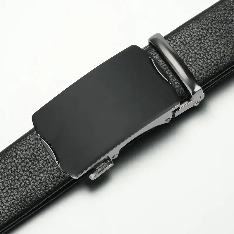 Men's Black Leather Belt with Automatic Buckle - Image 3