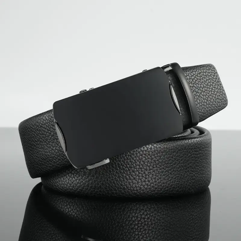 Men's Black Leather Belt with Automatic Buckle - Image 4