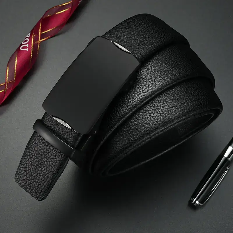 Men's Black Leather Belt with Automatic Buckle - Image 5