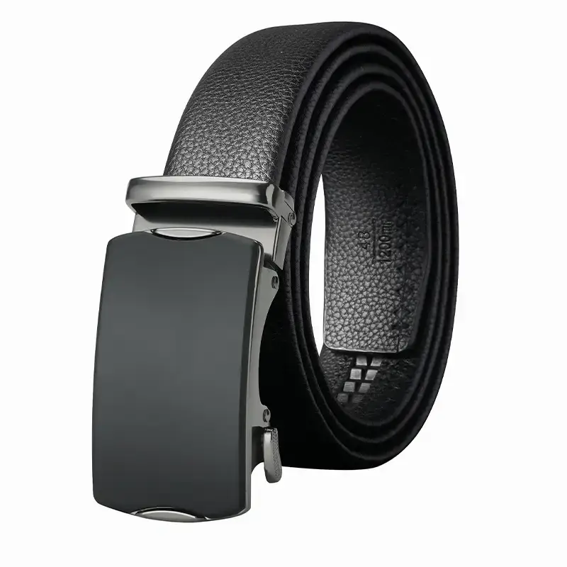 Men's Black Leather Belt with Automatic Buckle - Image 6