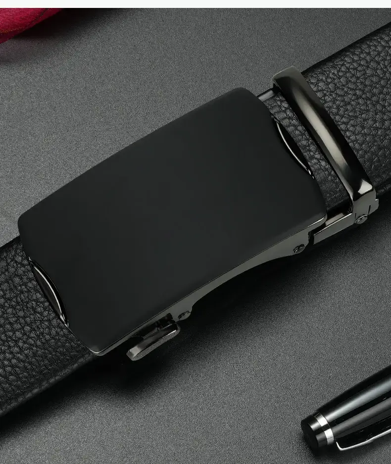 Men's Black Leather Belt with Automatic Buckle — feature 14