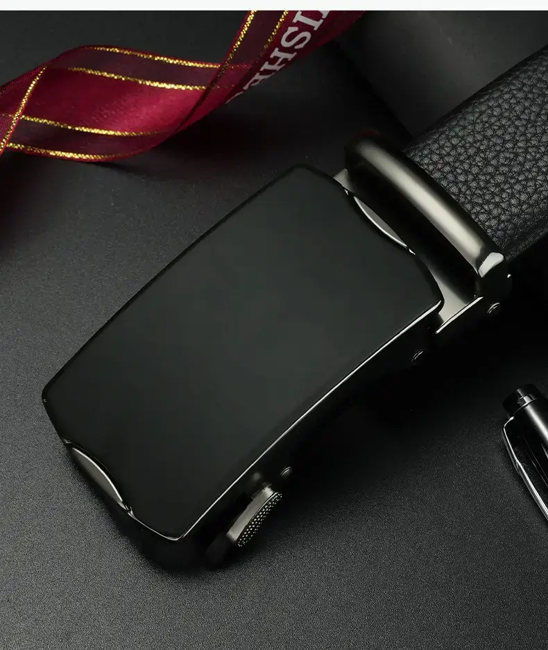 Men's Black Leather Belt with Automatic Buckle — feature 15