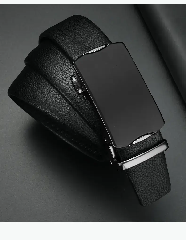 Men's Black Leather Belt with Automatic Buckle — feature 16