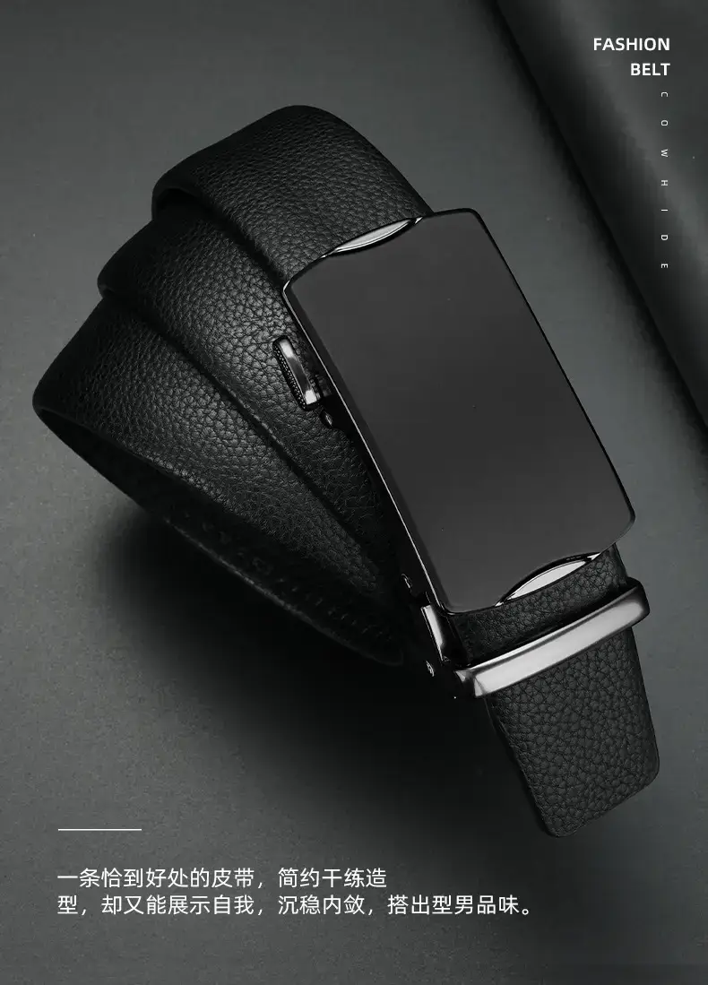 Men's Black Leather Belt with Automatic Buckle — feature 2