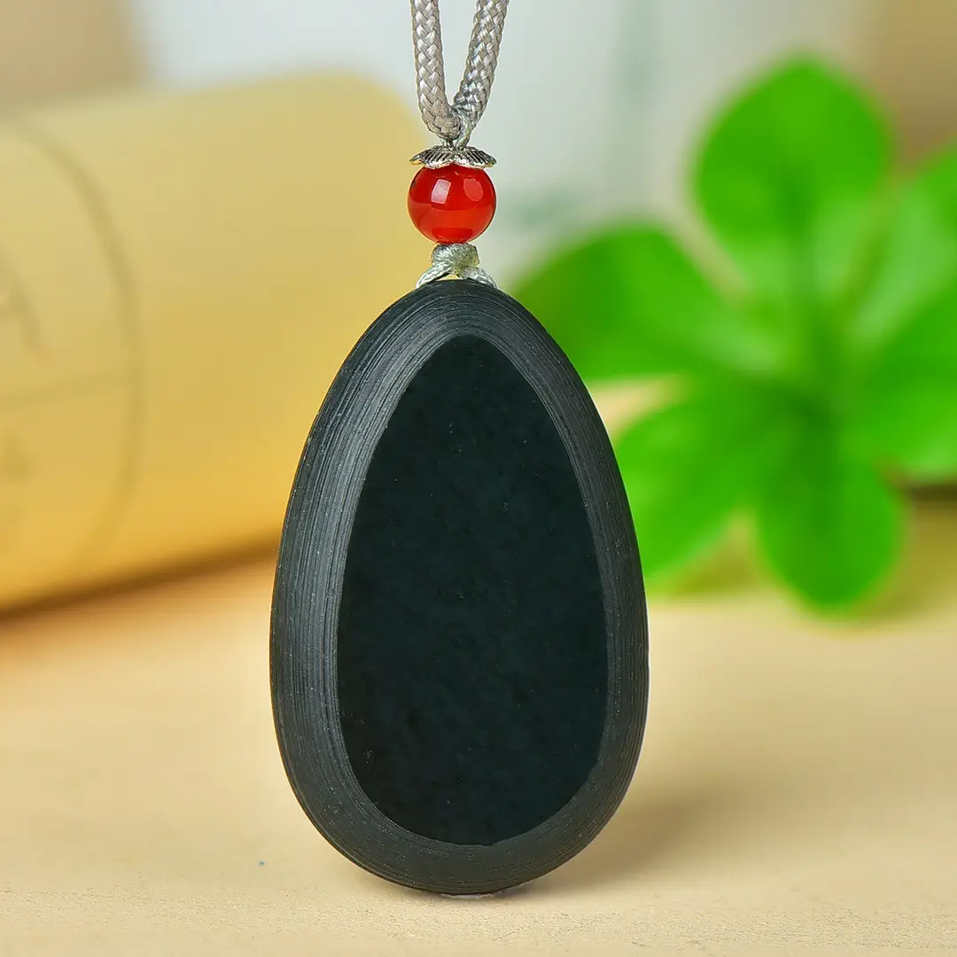 Hetian Jade Card Pendant with Red Stone - Image 3