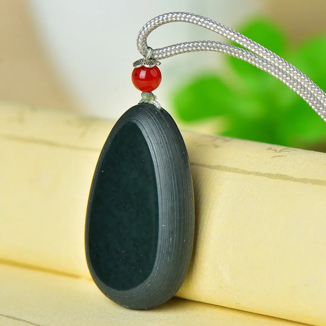 Hetian Jade Card Pendant with Red Stone - Image 4