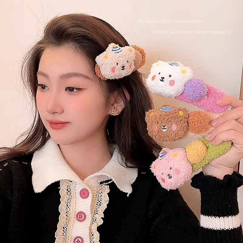 Cute Plush Bear Hairpin Clip for Girls Large Bangs - Image 6