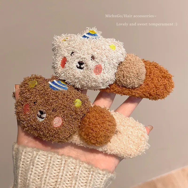Cute Plush Bear Hairpin Clip for Girls Large Bangs - Image 7