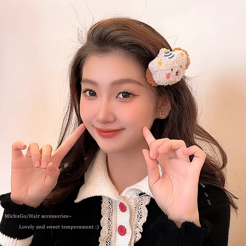 Cute Plush Bear Hairpin Clip for Girls Large Bangs - Image 8
