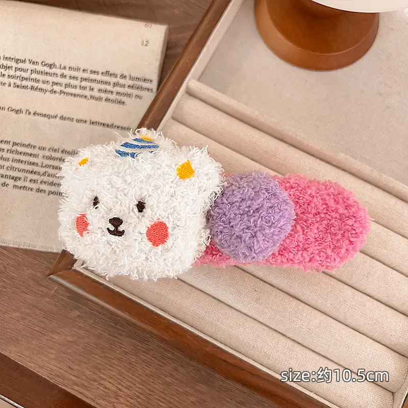Cute Plush Bear Hairpin Clip for Girls Large Bangs - Image 2