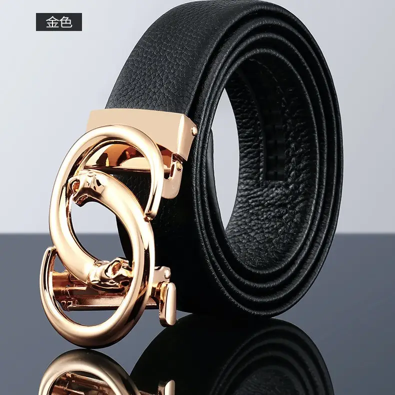 Men's Black Leather Belt with Automatic Buckle