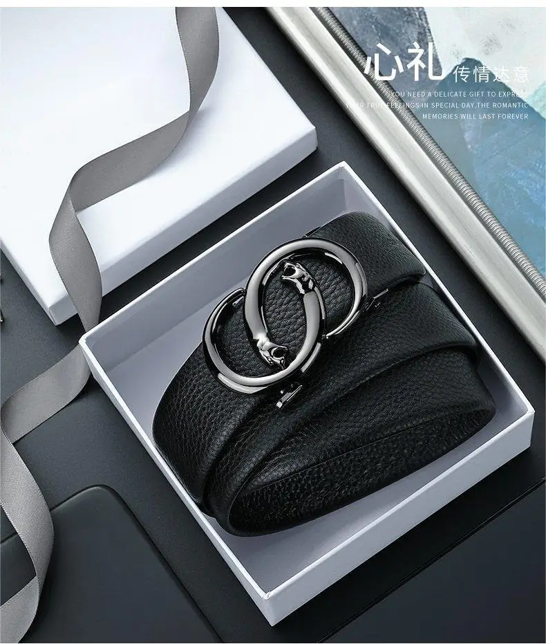 Men's Black Leather Belt with Automatic Buckle — feature 2